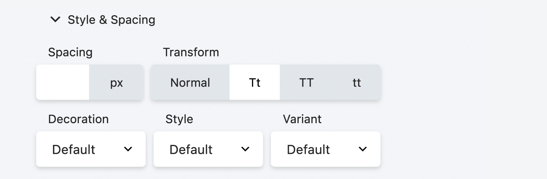 Typography Style &amp; Spacing subsection